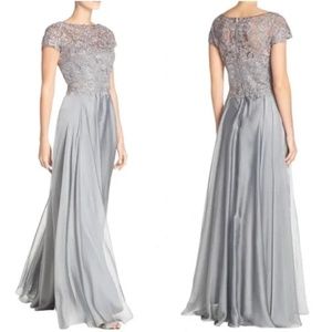 LA FEMME Lace & Satin A-Line Gown